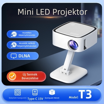 Toprecis T3 hordozható projektor pan/tilt funkcióval, 720P, 80 ANSI, 30W, kompatibilis powerbankkal