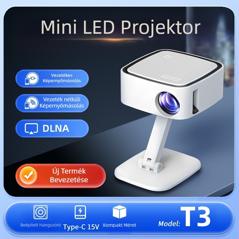 Toprecis T3 hordozható projektor pan/tilt funkcióval, 720P, 80 ANSI, 30W, kompatibilis powerbankkal