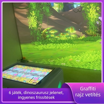 Interaktív fal- és padlóprojekció gyermekeknek – rajzprojekció a tudományos és technológiai múzeumban, többfelhasználós holografikus projekció, felbontás 1024x768, fényerő 3300 lm, objektív 0.8, teljesítmény 350W, feszültség 220V