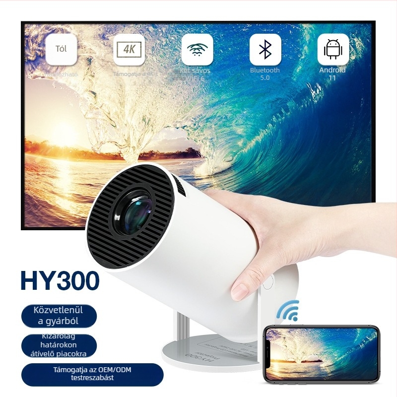 HY300/L011Pro hordozható otthoni projektor, felbontás 1280x720, fényerő 160 ANSI, automatikus élességállítás