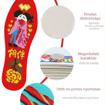 Keresztszemes talpbetét — kézzel varrt, párnázott, teljes talpbetét, textilem cipőkhöz