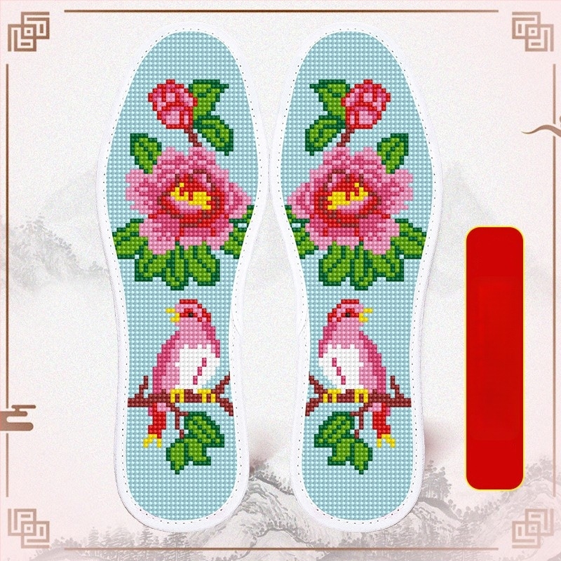 Keresztszemes talpbetét — kézzel varrt, párnázott, teljes talpbetét, textilem cipőkhöz