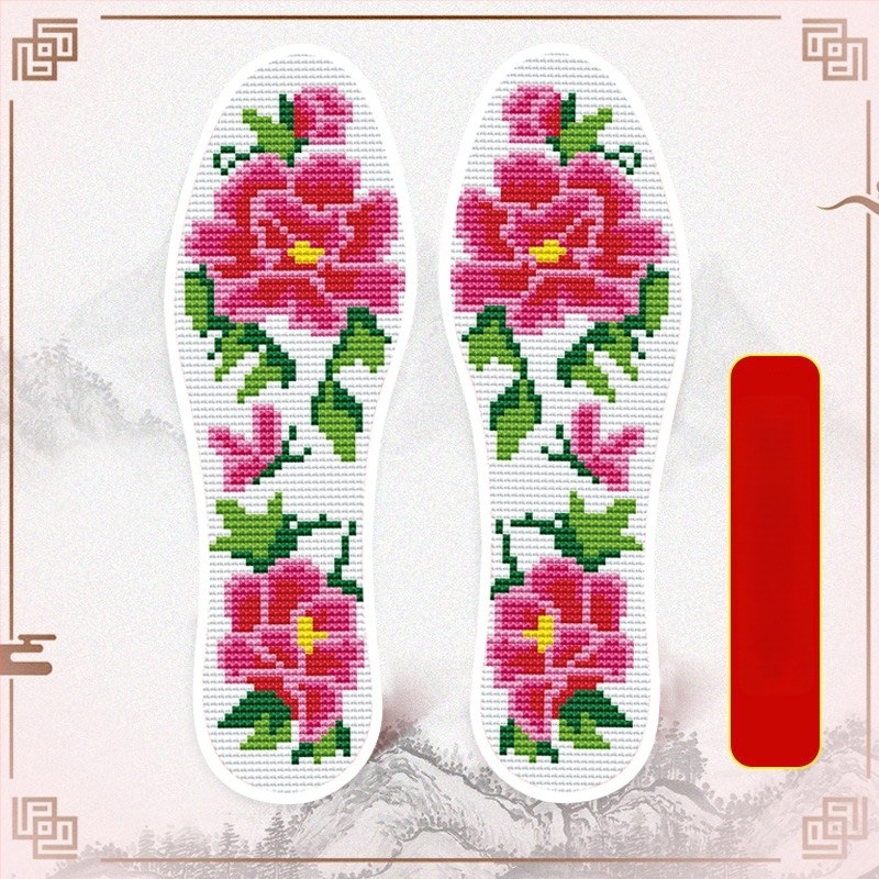 Keresztszemes talpbetét — kézzel varrt, párnázott, teljes talpbetét, textilem cipőkhöz