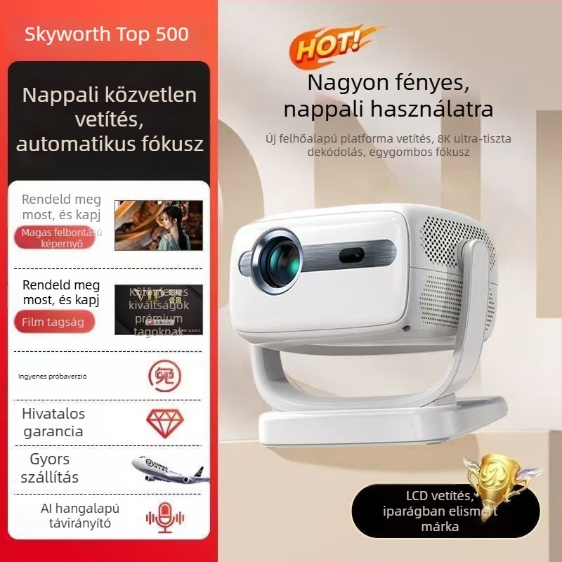 Skyworth 1080p hordozható otthoni projektor, 3000 lumen fényerő, 70W teljesítmény