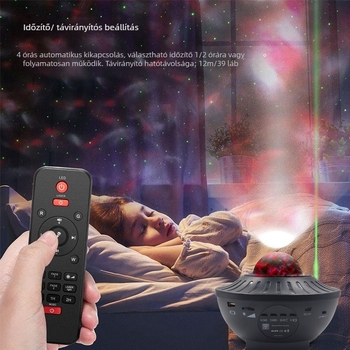 Csillagos ég projektor Bluetooth hangszóróval, távirányító, USB táplálás, alkalmazás-vezérlés — asztali éjjeli fény