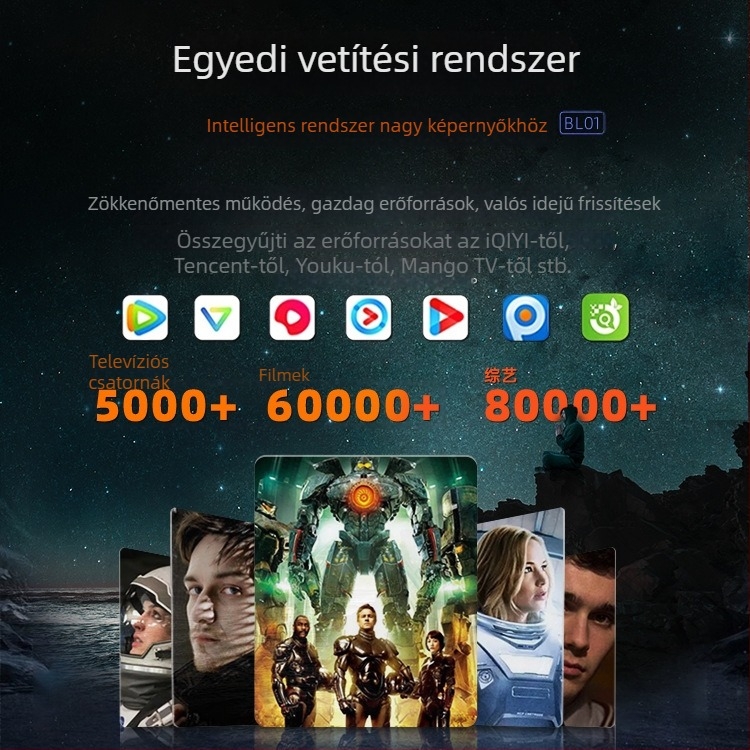 BL01 Otthoni projektor – HD, vezeték nélküli képernyővetítés otthoni mozizáshoz