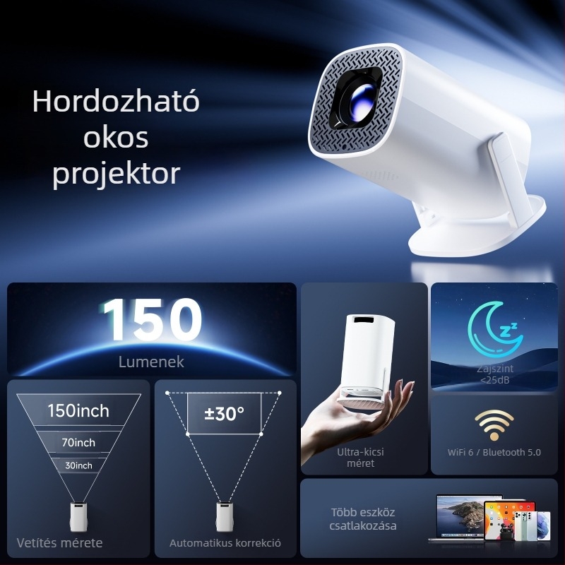 P30PLUS Cool Edition Kisméretű Okos Projektor — 39W, 1280x720 felbontás, 150 fényerő