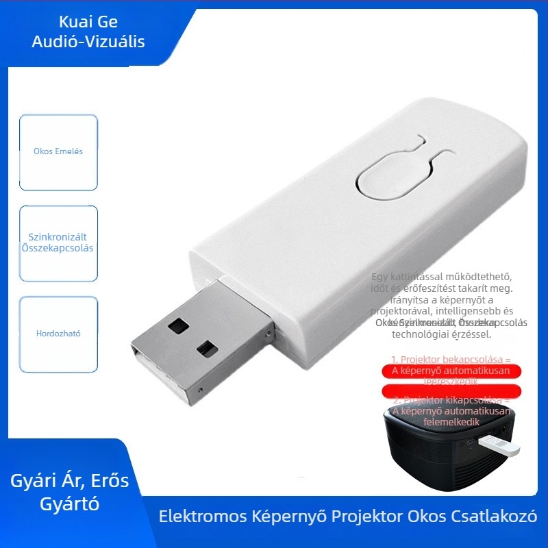 Motoros vetítővászon szinkron projektor-vezérléssel és USB-aktiválással