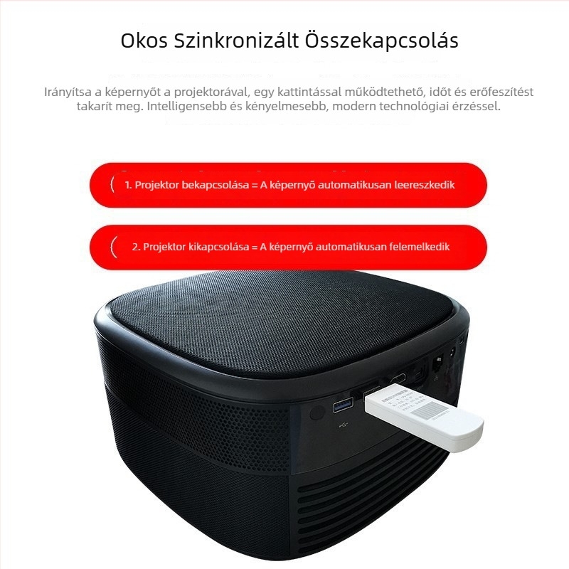 Motoros vetítővászon szinkron projektor-vezérléssel és USB-aktiválással