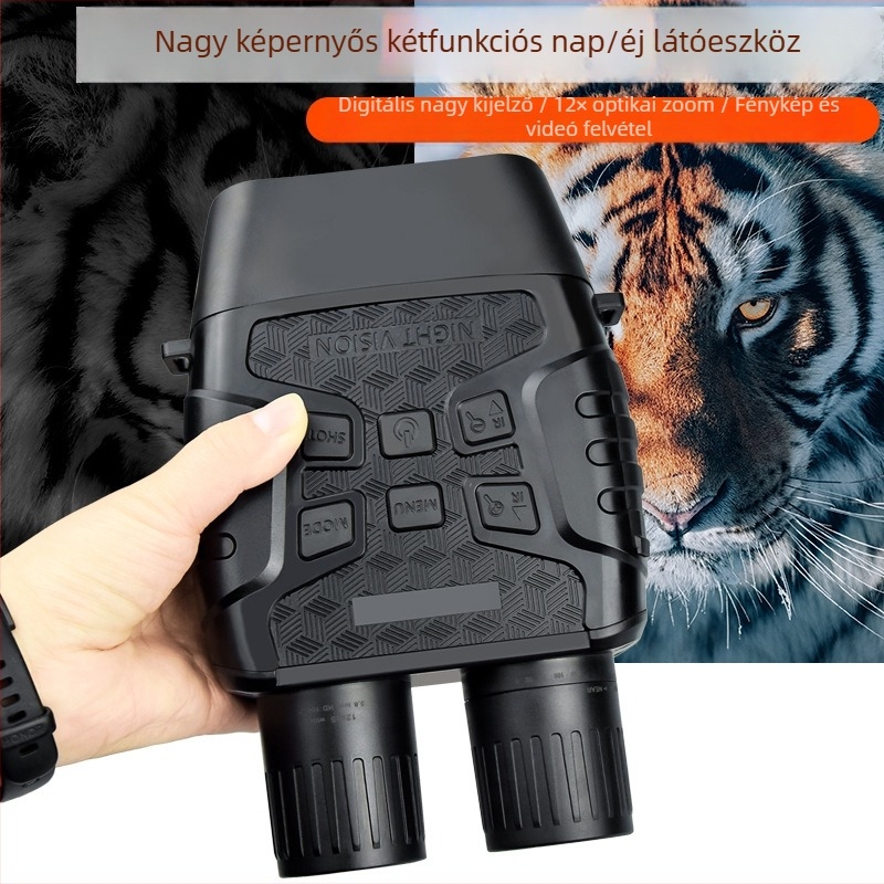 Éjjellátó binokulár 12x optikai nagyítással, infravörös digitális éjjellátás, nagy kijelző