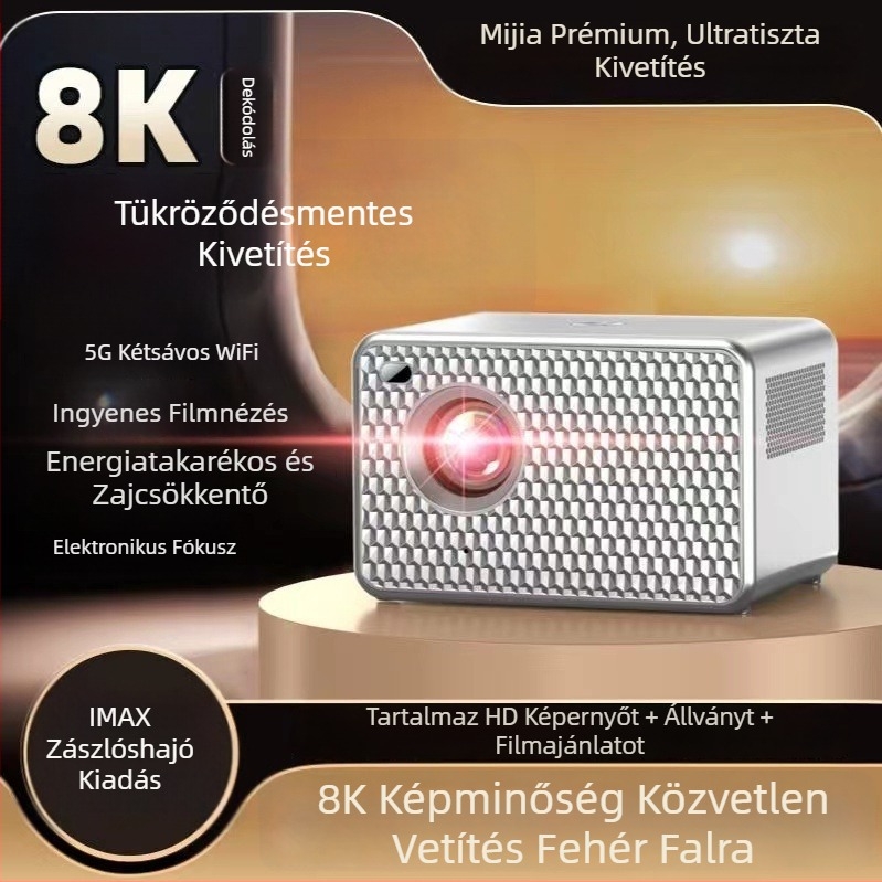 Otthoni mozi projektor Wi-Fi-vel, mobiltelefonokra, 1080p, 2000 lumen, 150 hüvelykes vetítés, okos otthon kompatibilis
