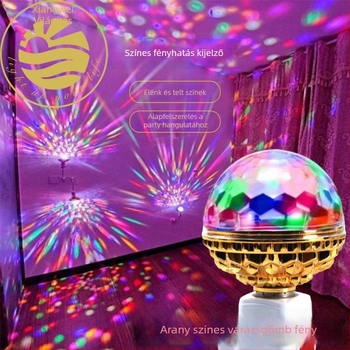 Arany LED hét színű forgó varázsgömb lámpa otthoni színpadhoz vetítéssel, DC tápellátás, 220V, modell ZW2509091, rögzítés: felakasztható, falra vagy asztalra