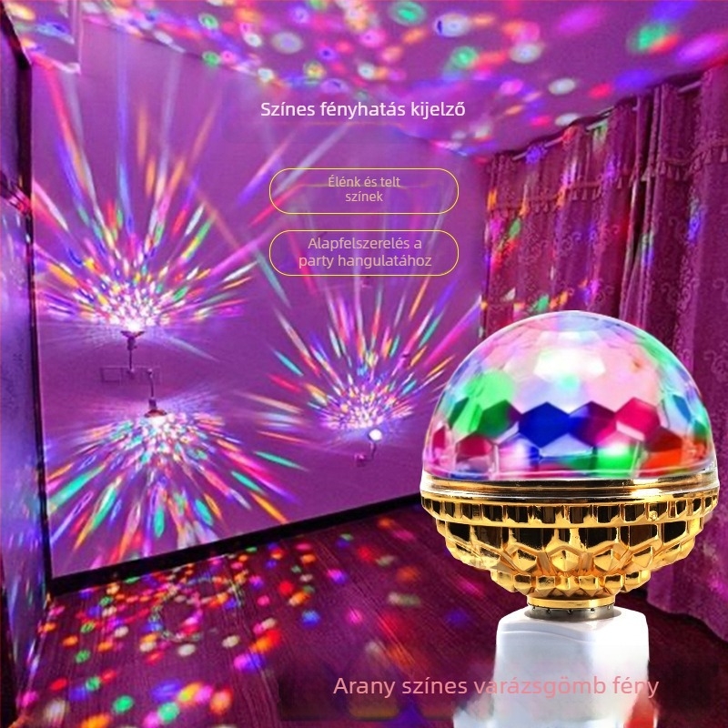 Arany LED hét színű forgó varázsgömb lámpa otthoni színpadhoz vetítéssel, DC tápellátás, 220V, modell ZW2509091, rögzítés: felakasztható, falra vagy asztalra