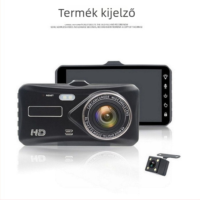 4 hüvelykes autó DVR, HD éjszakai látás, kettős objektív, 1080P elöl-hátul felvétel, hátrameneti kép