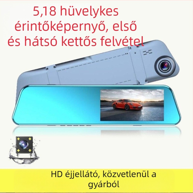 Autós DVR csillagfényes éjszakai látással és visszapillantó tükrökkel, HD kettős felvétel (elöl és hátul), 4,3 hüvelykes érintőképernyő
