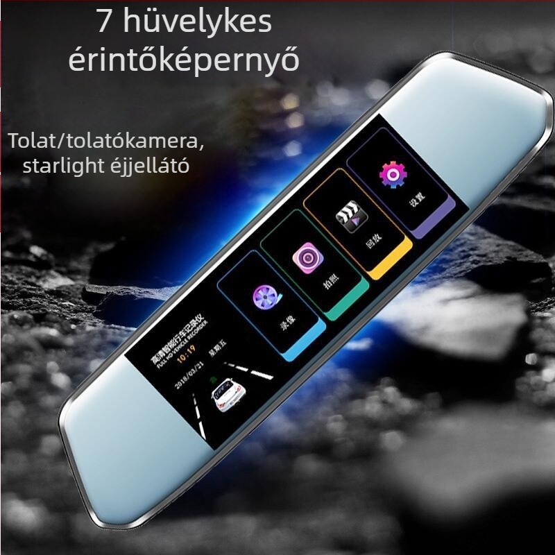 Autós DVR csillagfényes éjszakai látással és visszapillantó tükrökkel, HD kettős felvétel (elöl és hátul), 4,3 hüvelykes érintőképernyő