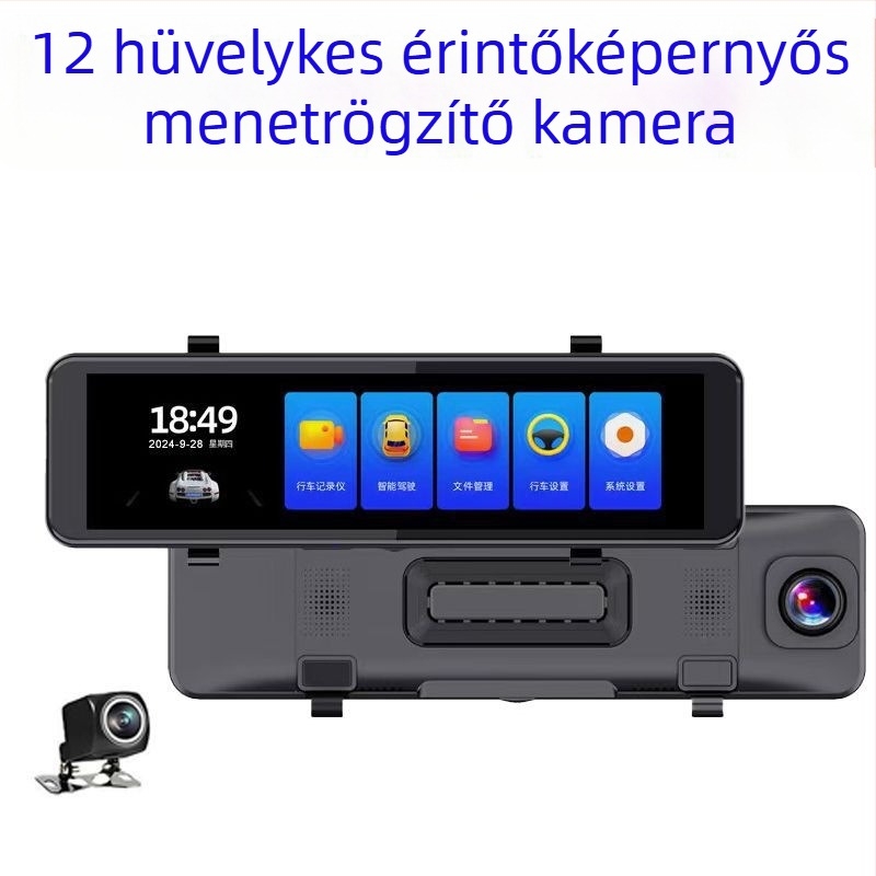 Palm 12 hüvelykes teljes képernyős autós dashcam, streaming, csillagfényes éjjellátás, tolatáskor teljes képernyős kijelző, körkörös felvétel, 1080p