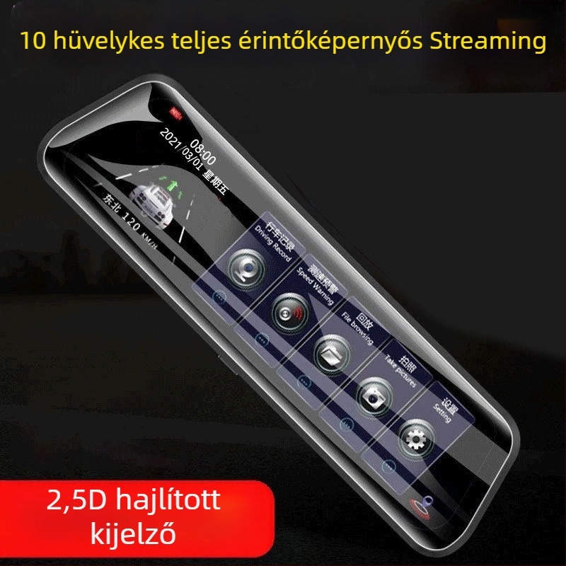 10 hüvelykes visszapillantó tükröbe épített autós dash cam, két lencsével elöl és hátul, 1080p HD felvétel, 170° látószög, hurokfelvétel és parkolás figyelése