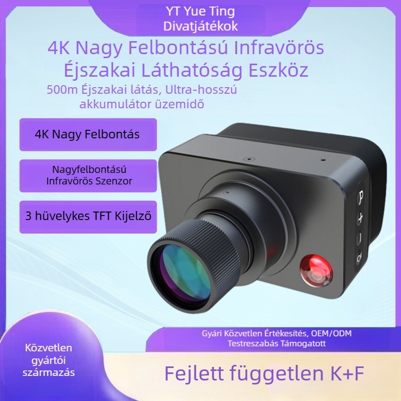 Infravörös éjjellátó binokuláris készülék, kézben tartható és fejre szerelhető, 5x nagyítás, 35 mm objektív, látótávolság 500 m, tömeg 360 g, piros retikula
