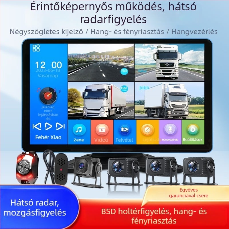 Autós dashcam kiemelkedő éjszakai látással, négycsatornás megfigyelés, holttér-figyelmeztetés, hang- és fényriasztás, hátrameneti radar, öt- vagy hatcsatornás rendszer