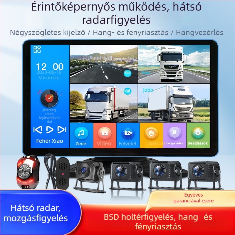 Autós dashcam kiemelkedő éjszakai látással, négycsatornás megfigyelés, holttér-figyelmeztetés, hang- és fényriasztás, hátrameneti radar, öt- vagy hatcsatornás rendszer