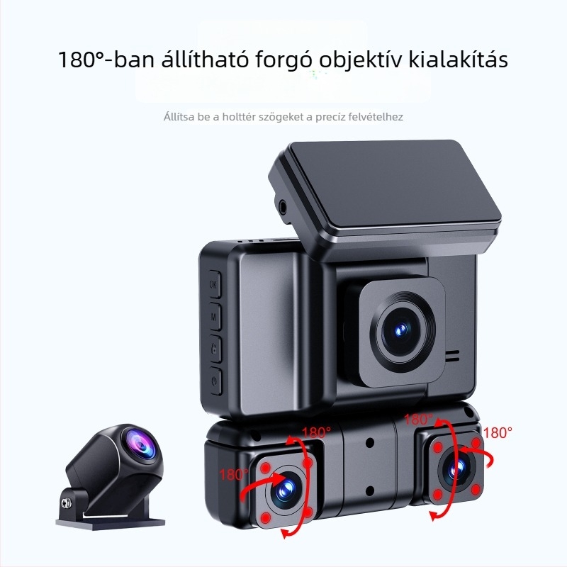 Smart WiFi autóregisztrátor, 4-csatornás, négy lencsés, elő- és hátsó felvétel, 3,0 hüvelykes kijelző, 1600P, 170° látószög