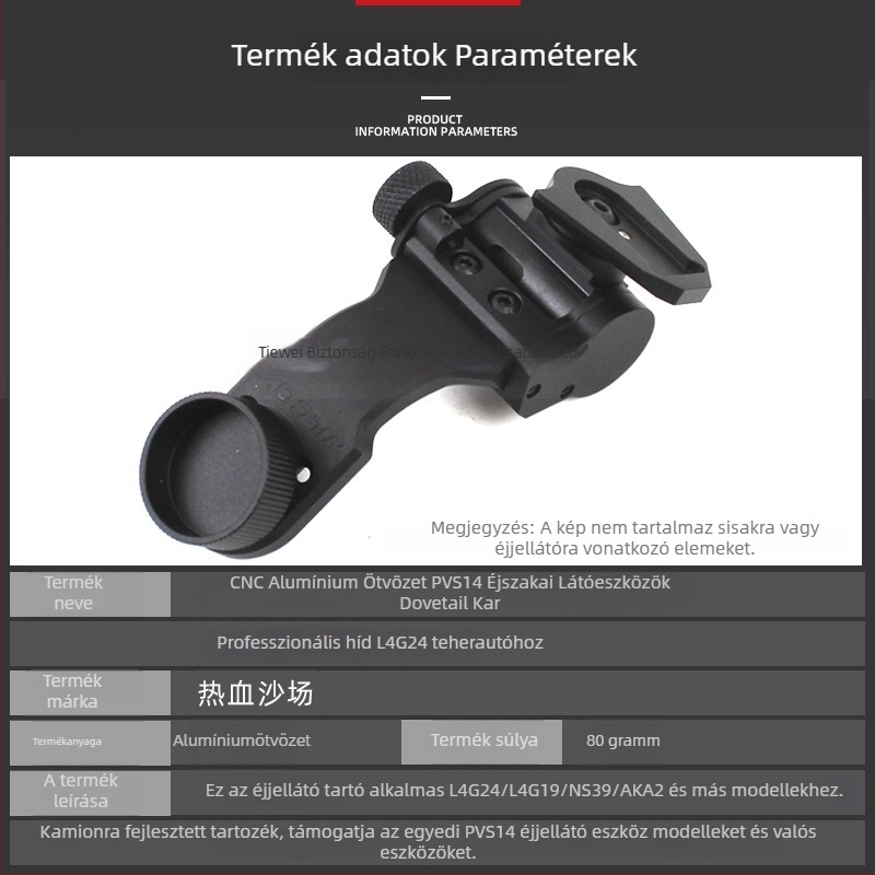 PVS-14 éjjellátó készülékhez tartó – J-kar és ívelt kar, CNC alumínium ötvözet, dovetail híd, 0,08 kg
