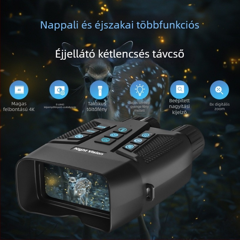 Infravörös éjjellátó binokulár, 5x optikai nagyítás, 8x digitális zoom, 42 mm objektív, kb. 600 m látótávolság, 852 g tömeg