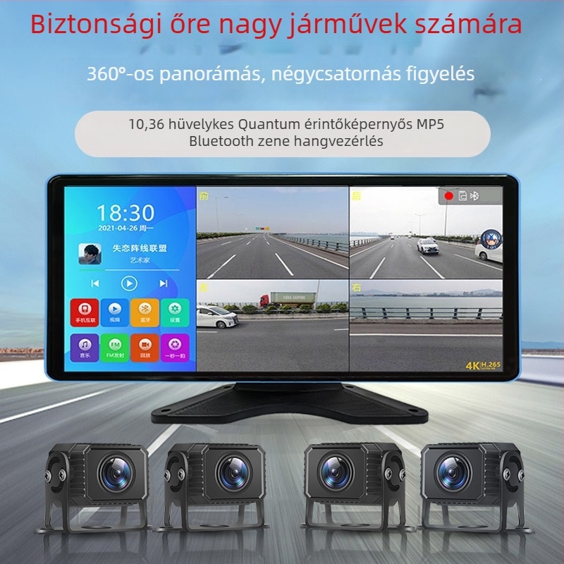 10 hüvelykes autós dashcam 360° panorámával, négyirányú megfigyeléssel, kiváló éjszakai látással és integrált hátrameneti képpel