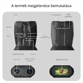 15x éjjellátó eszköz nagy LCD-képernyővel, 200 m infravörös hatótávolság, videófelvétel és nappal/éjszakai használat