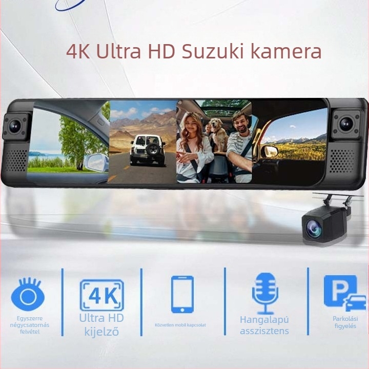 4K hátsó tükrös DVR négylencsés felépítésével, 360° ADAS, BSD, parkolási monitorozás, Wi-Fi és okos alkalmazás