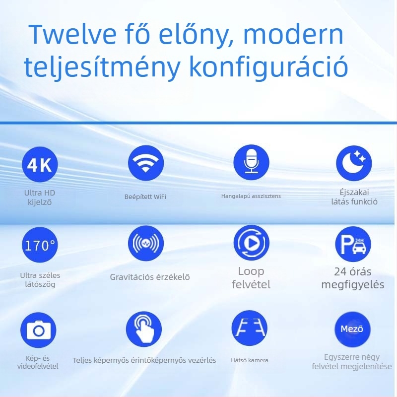 4K hátsó tükrös DVR négylencsés felépítésével, 360° ADAS, BSD, parkolási monitorozás, Wi-Fi és okos alkalmazás