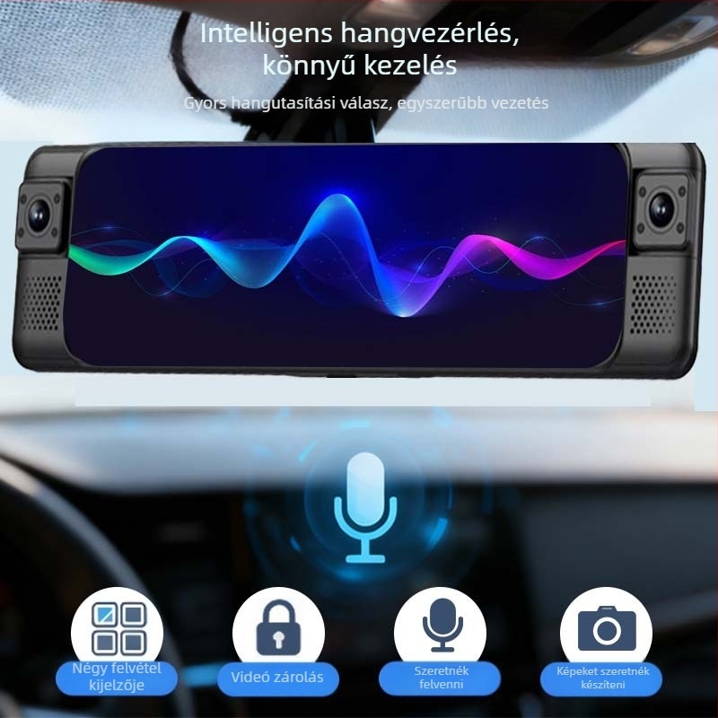 4K hátsó tükrös DVR négylencsés felépítésével, 360° ADAS, BSD, parkolási monitorozás, Wi-Fi és okos alkalmazás