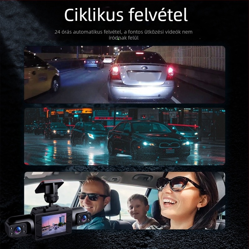 2 hüvelykes HD autós dash kamera négy lencsével (elöl, hátul, balra és jobbra), tolatókép és éjszakai látás