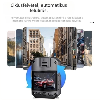 Rendőrségi testkamera hátlapi klippel, 1080p, F1.0, mozgásérzlelés, TF-kártya, gombos üzemmód