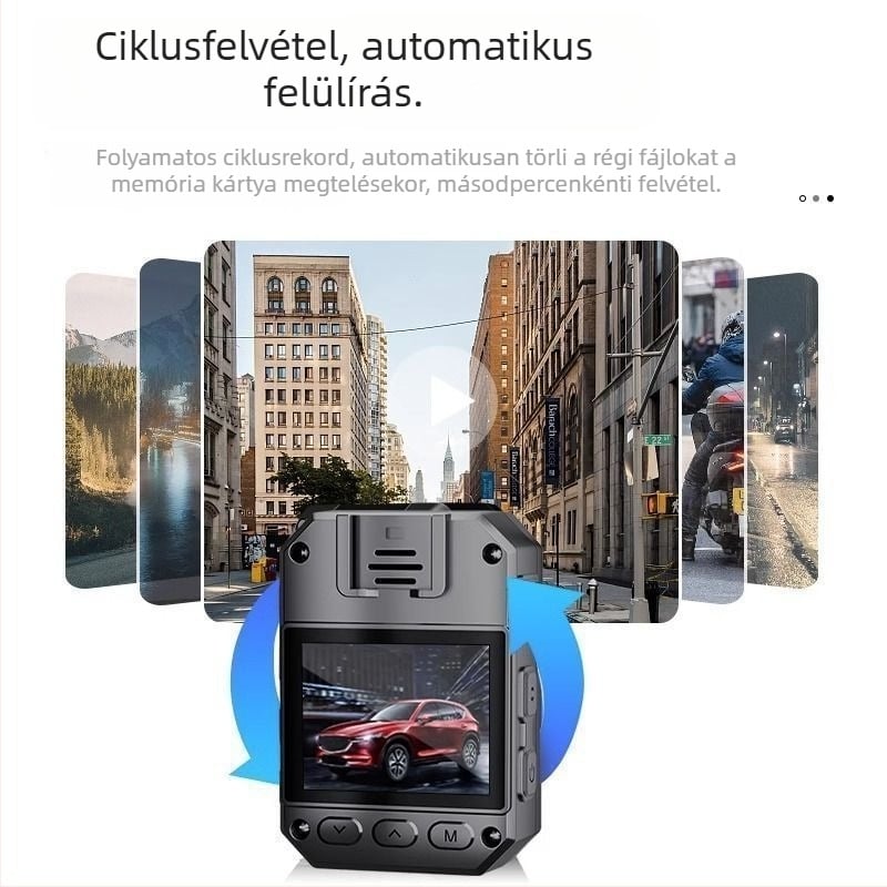 Rendőrségi testkamera hátlapi klippel, 1080p, F1.0, mozgásérzlelés, TF-kártya, gombos üzemmód