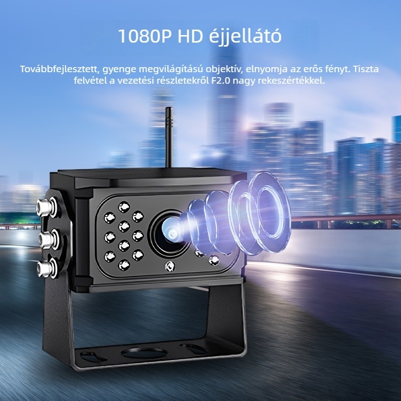 7 hüvelykes vezeték nélküli teherautó monitor, egyetlen antenna, 1/2/4 csatorna, 12–24V, HD éjszakai látás vezetéshez, DVR és tolató kamera