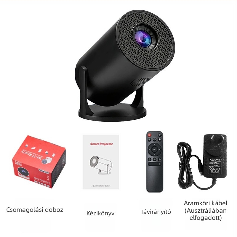 M5 hordozható projektor, vezeték nélküli Wi-Fi és képernyő tükrözés telefonokra, TYPE-C kompatibilis, felbontás 320x240, vetítési távolság 1-2 m, manuális élességállítás, teljesítmény 10-24W