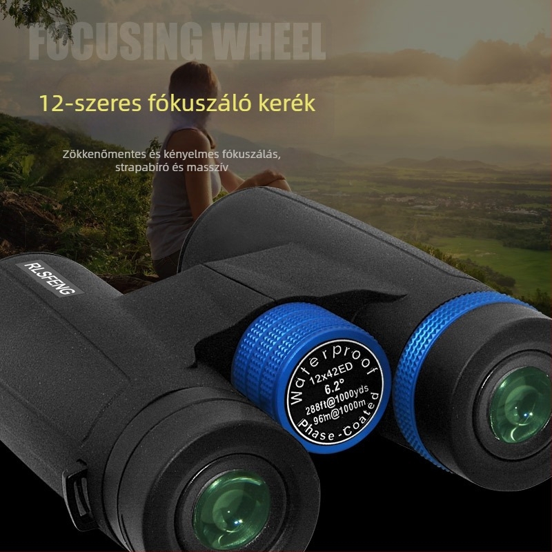 Binokuláris 12x42, látómező 303 ft/1000 yd, kilépő pupilla 4,2 mm, szemkímélő távolság 15 mm