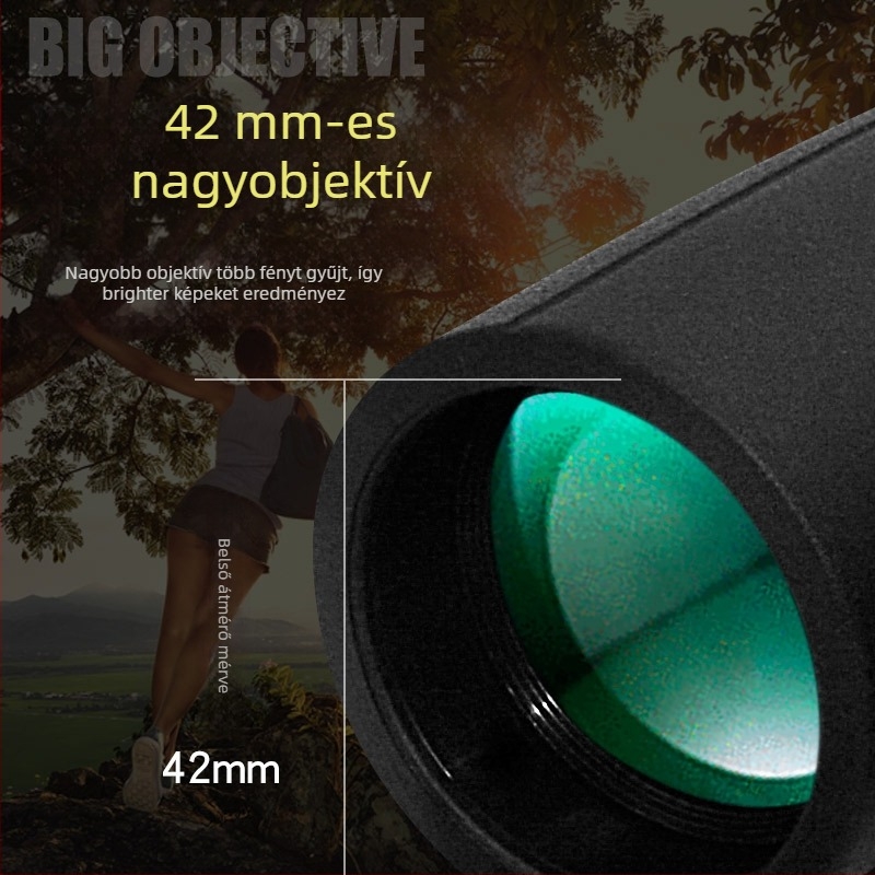 Binokuláris 12x42, látómező 303 ft/1000 yd, kilépő pupilla 4,2 mm, szemkímélő távolság 15 mm