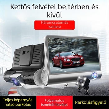 Háromobjektív autós DVR éjszakai látással, 1080p, 140° széles látószög, 4,0 hüvelykes kijelző