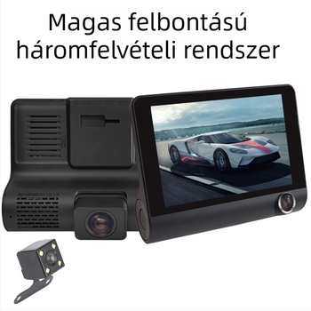 Háromobjektív autós DVR éjszakai látással, 1080p, 140° széles látószög, 4,0 hüvelykes kijelző