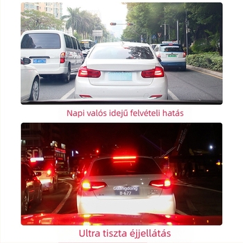 4 hüvelykes autós dash kamera – elő- és hátsó kettős felvétellel, 1080p, 140° széles látószög, parkolásfigyelés és éjszakai látás