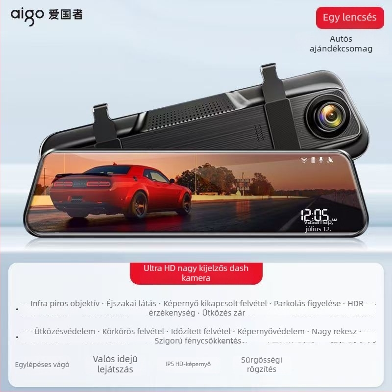 Patriot 2025 4K autós dashcam elöl-hátul, 5,5 hüvelykes érintőképernyő, 9MP