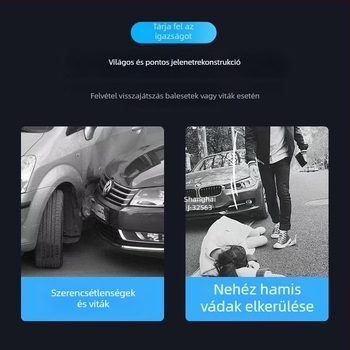 Elő- és hátsó kettős felvételt rögzítő autós dash cam, 1080p, éjszakai látás, 140° látószög, 15 napos adattárolás