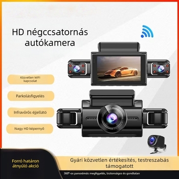 3 hüvelykes négycsatornás autós dash kamera WiFi-vel, HD éjszakai látással és széles látószögű objektívvel
