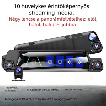 Négykamerás autós dash cam: előre, balra, jobbra és hátra kamera, Wi‑Fi, 9,66 hüvelykes teljes képernyő, 1080p éjszakai felvétel, vezetés közbeni felvétel