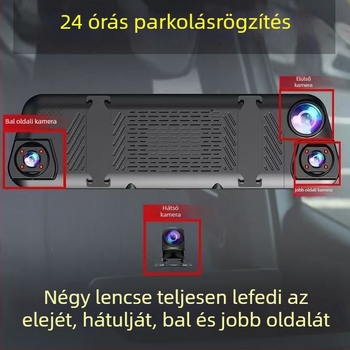 Négykamerás autós dash cam: előre, balra, jobbra és hátra kamera, Wi‑Fi, 9,66 hüvelykes teljes képernyő, 1080p éjszakai felvétel, vezetés közbeni felvétel