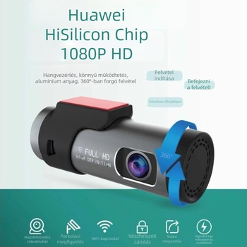 X1 autó DVR 1080p, 140°-os széles látószög, elő- és hátsó kettős felvétel, körkörös felvétel, USB