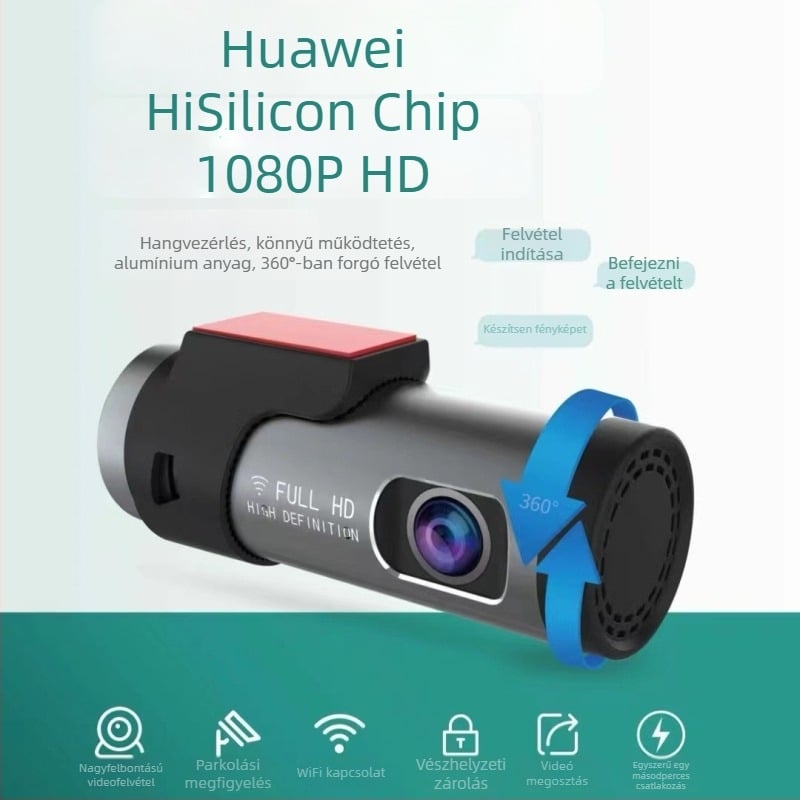 X1 autó DVR 1080p, 140°-os széles látószög, elő- és hátsó kettős felvétel, körkörös felvétel, USB